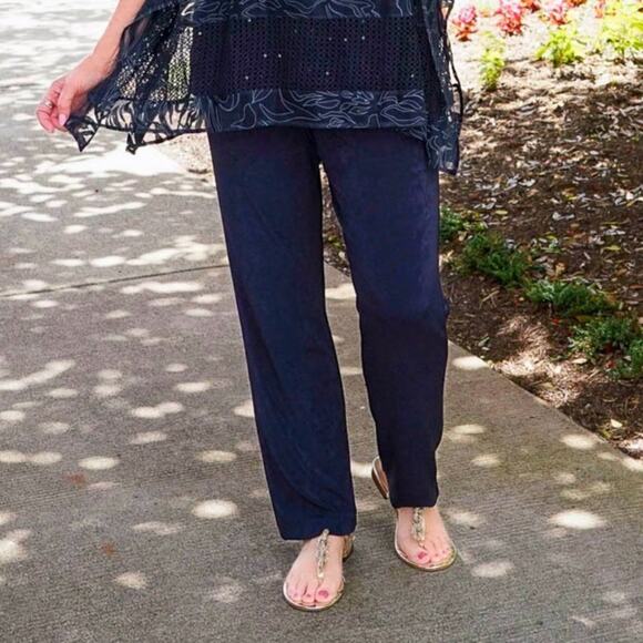 Chico's Wide Leg Flowy Stretchy Pull On Relaxed Pants Dark Blue Women 1 Medium - Picture 1 of 6